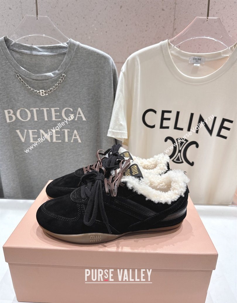 Miu Miu Gymnasium Sneakers in Suede and Wool Black 2025 1024 (MD-251024082)