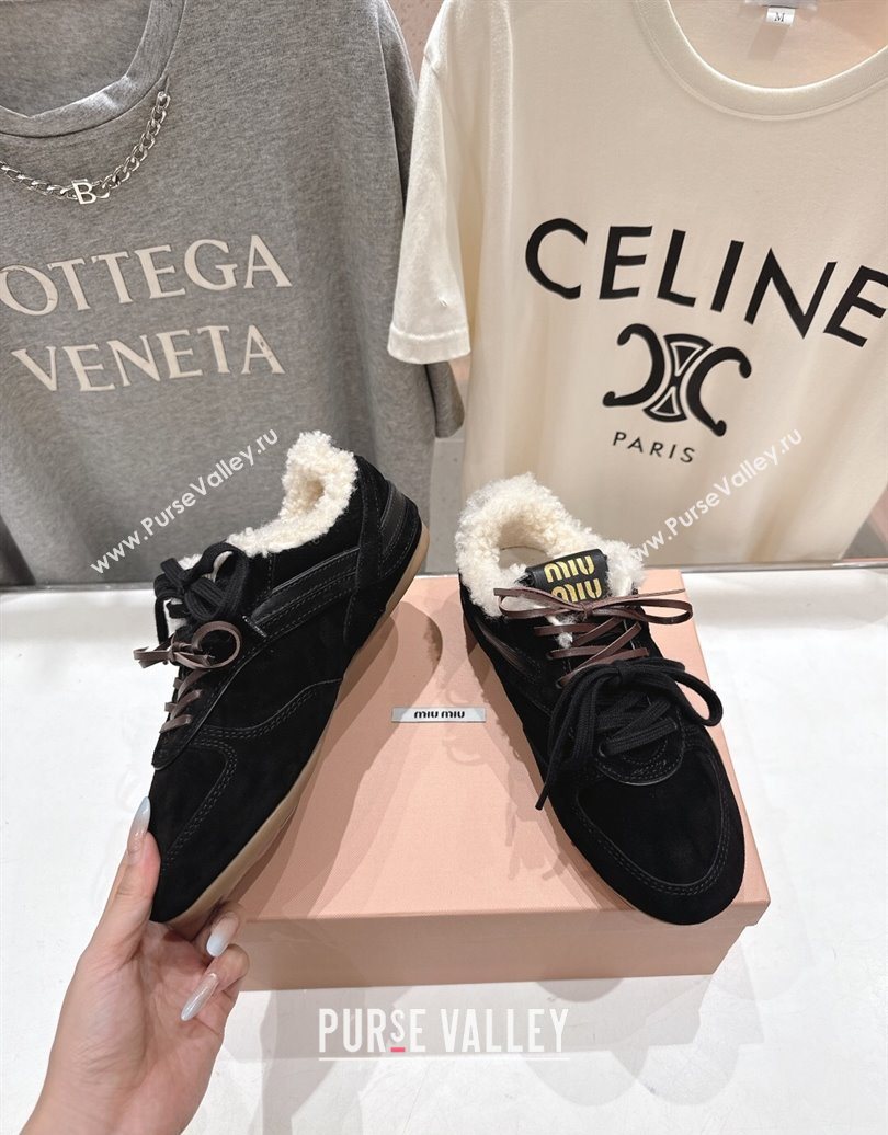Miu Miu Gymnasium Sneakers in Suede and Wool Black 2025 1024 (MD-251024082)