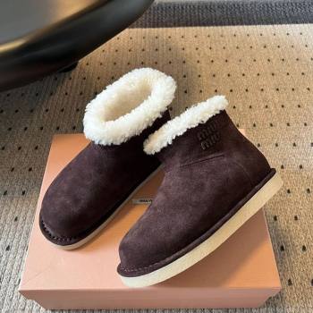 Miu Miu Suede and Shearling Snow Ankle Boots Dark Brown 2025 5T515E (KL-251024118)