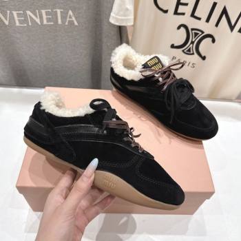 Miu Miu Gymnasium Sneakers in Suede and Wool Black 2025 1024 (MD-251024082)