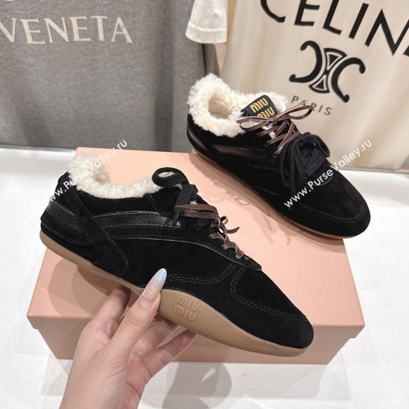 Miu Miu Gymnasium Sneakers in Suede and Wool Black 2025 1024 (MD-251024082)