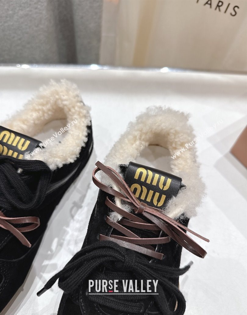 Miu Miu Gymnasium Sneakers in Suede and Wool Black 2025 1024 (MD-251024082)