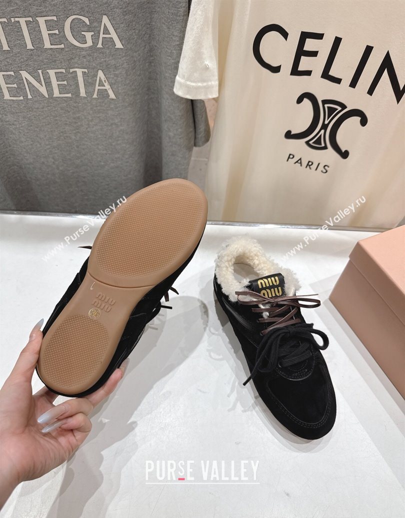 Miu Miu Gymnasium Sneakers in Suede and Wool Black 2025 1024 (MD-251024082)