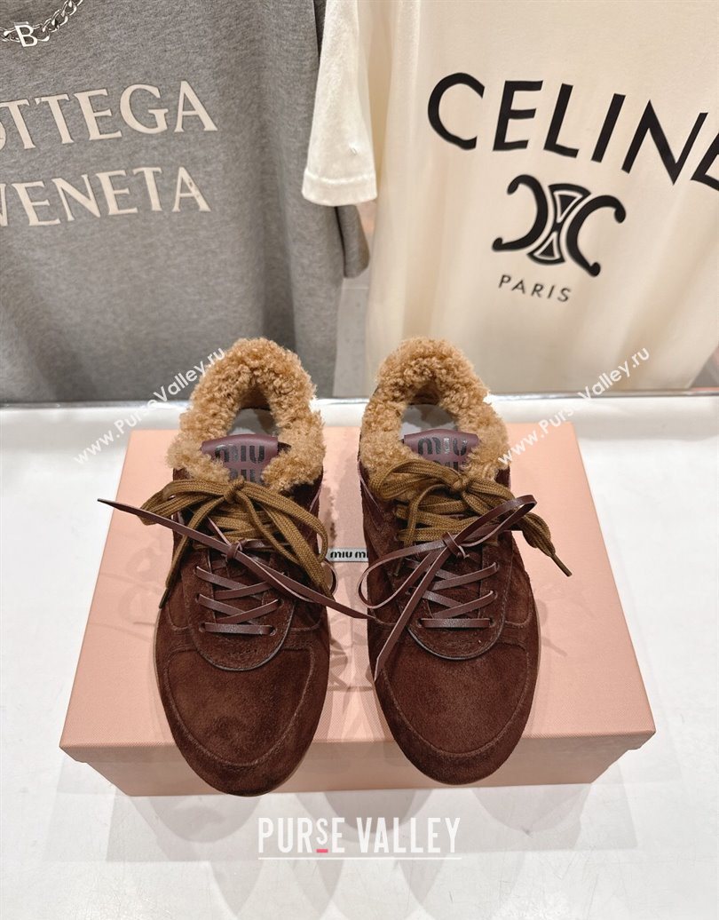 Miu Miu Gymnasium Sneakers in Suede and Wool Dark Brown 2025 1024 (MD-251024083)