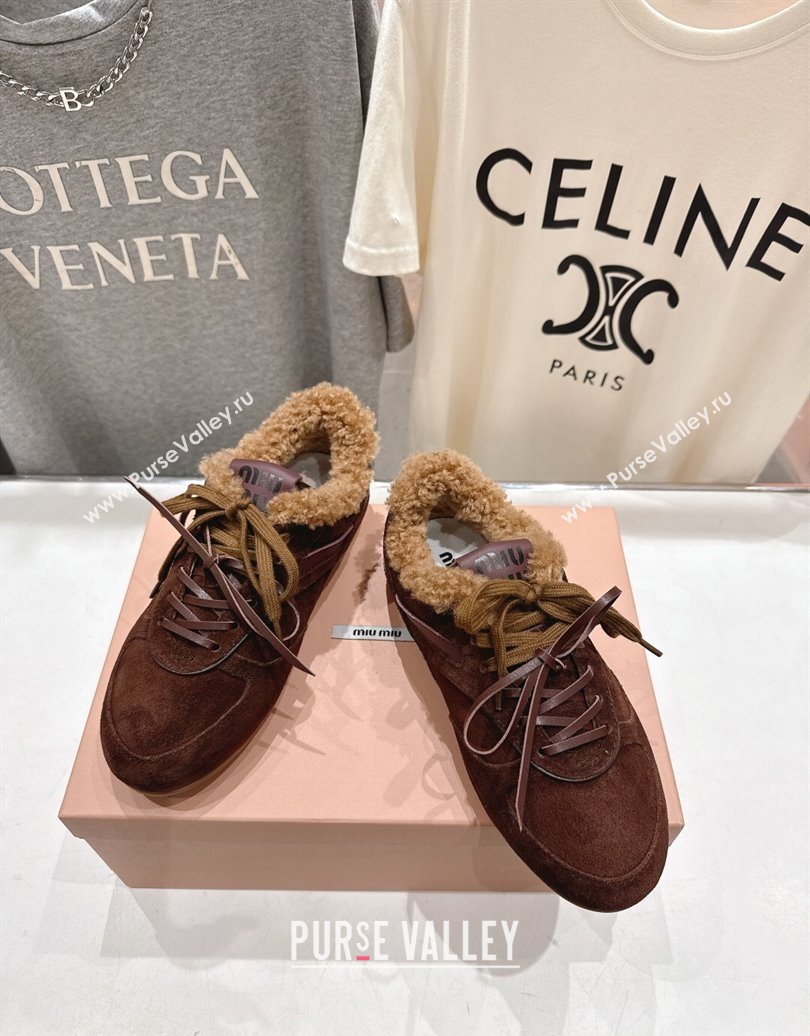 Miu Miu Gymnasium Sneakers in Suede and Wool Dark Brown 2025 1024 (MD-251024083)