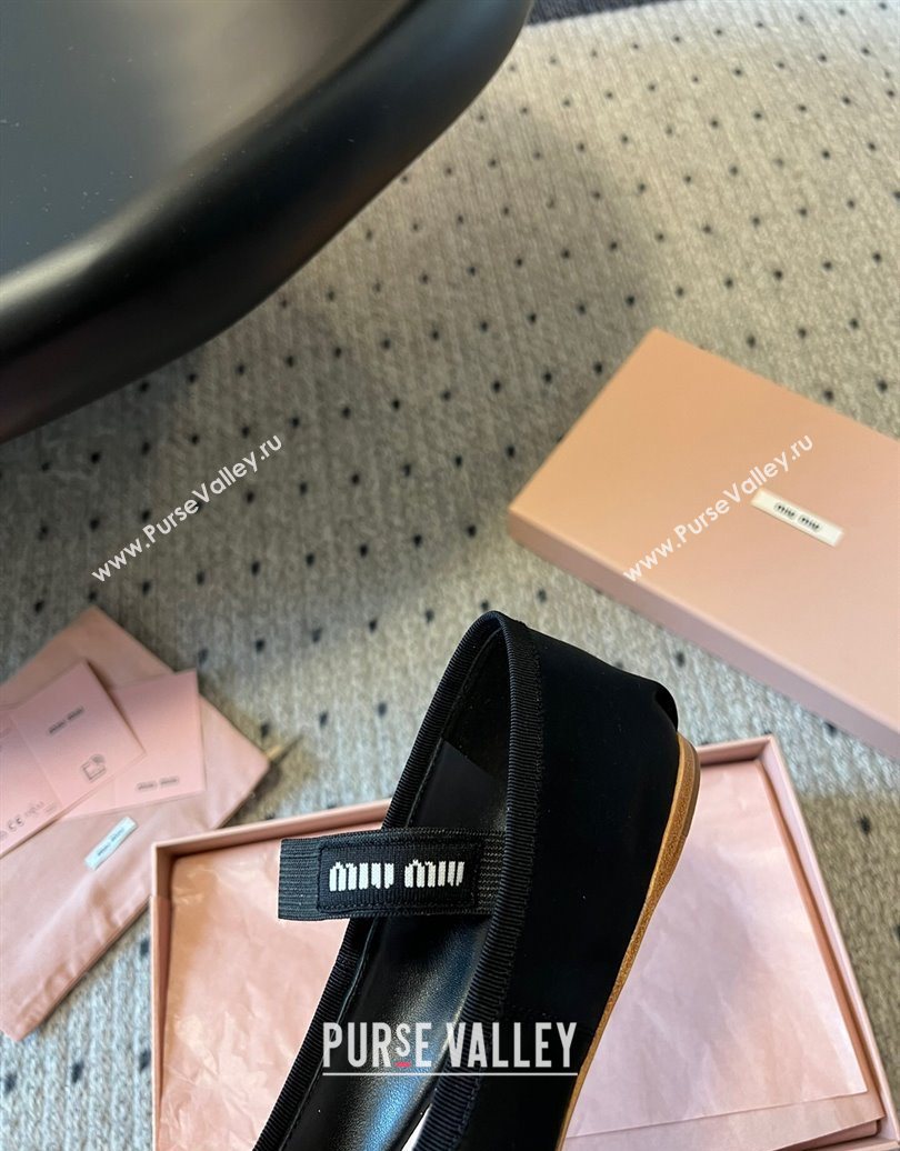 Miu Miu Satin Ballerinas Flat with Bow and Elastic Band Black 2025 5F794D (KL-251025026)