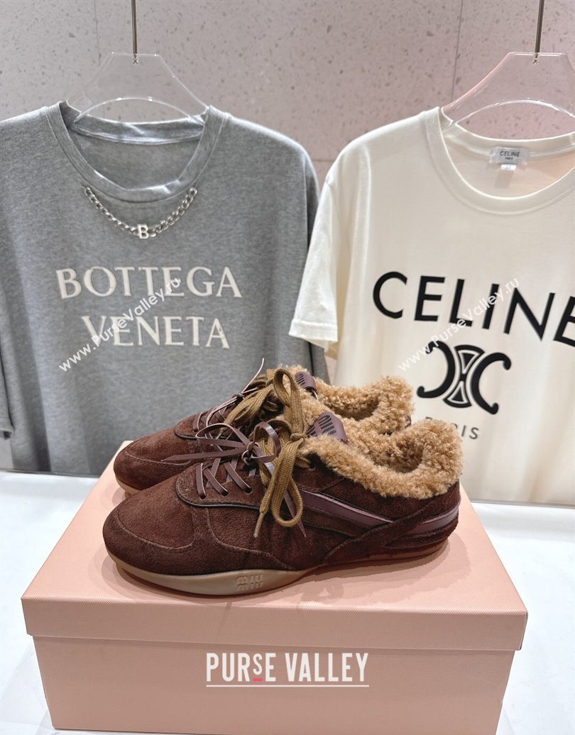 Miu Miu Gymnasium Sneakers in Suede and Wool Dark Brown 2025 1024 (MD-251024083)