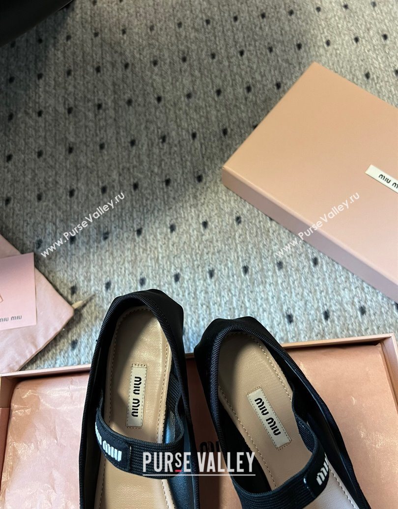 Miu Miu Satin Ballerinas Flat with Bow and Elastic Band Black 2025 5F794D (KL-251025026)