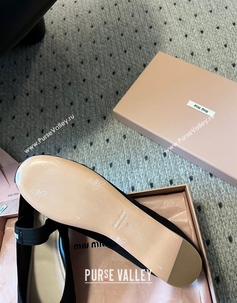 Miu Miu Satin Ballerinas Flat with Bow and Elastic Band Black 2025 5F794D (KL-251025026)