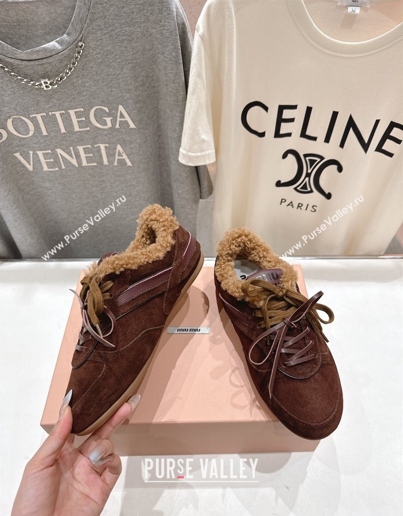 Miu Miu Gymnasium Sneakers in Suede and Wool Dark Brown 2025 1024 (MD-251024083)