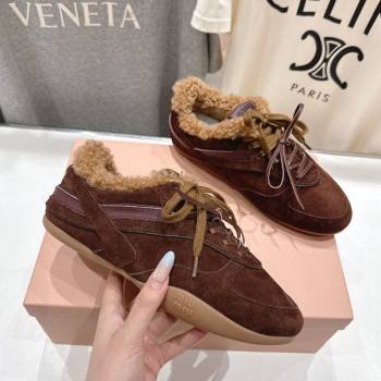 Miu Miu Gymnasium Sneakers in Suede and Wool Dark Brown 2025 1024 (MD-251024083)