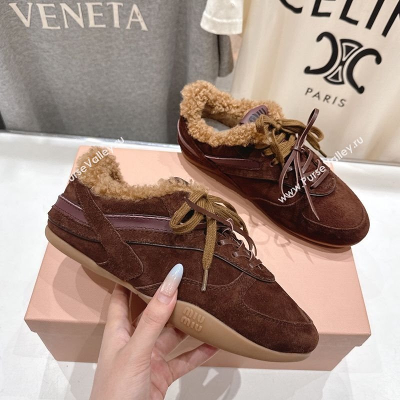 Miu Miu Gymnasium Sneakers in Suede and Wool Dark Brown 2025 1024 (MD-251024083)