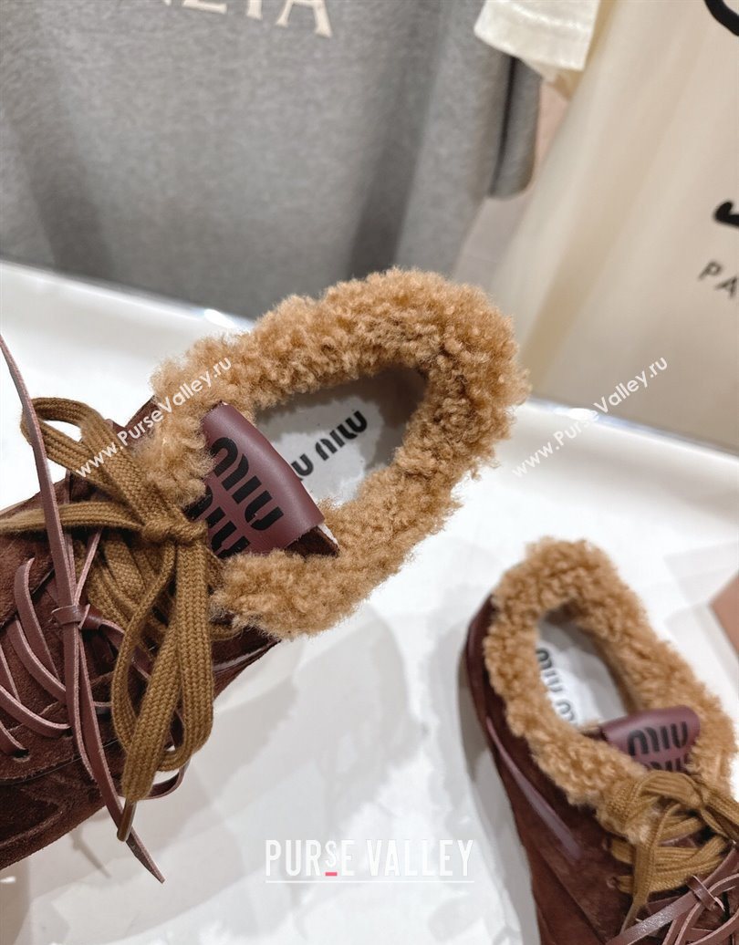 Miu Miu Gymnasium Sneakers in Suede and Wool Dark Brown 2025 1024 (MD-251024083)