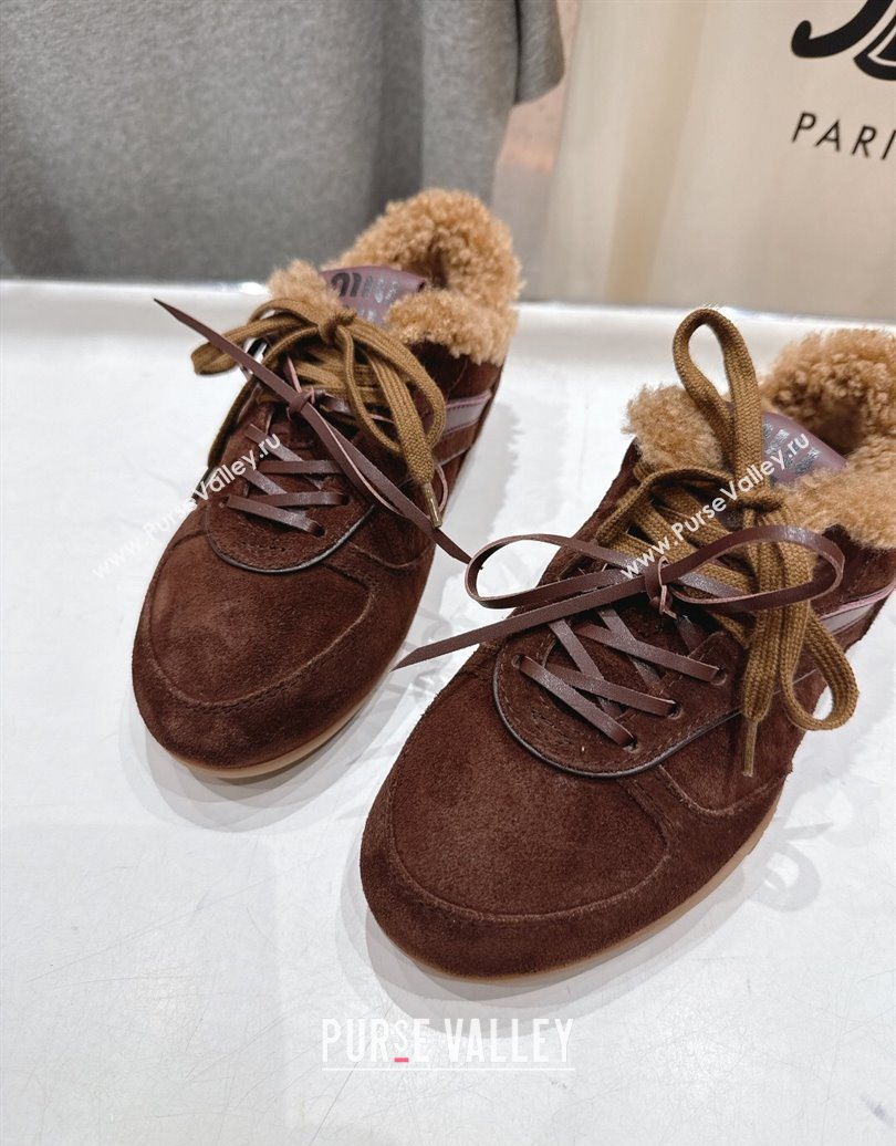 Miu Miu Gymnasium Sneakers in Suede and Wool Dark Brown 2025 1024 (MD-251024083)