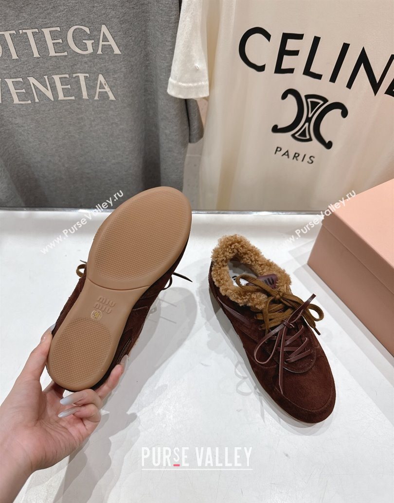 Miu Miu Gymnasium Sneakers in Suede and Wool Dark Brown 2025 1024 (MD-251024083)