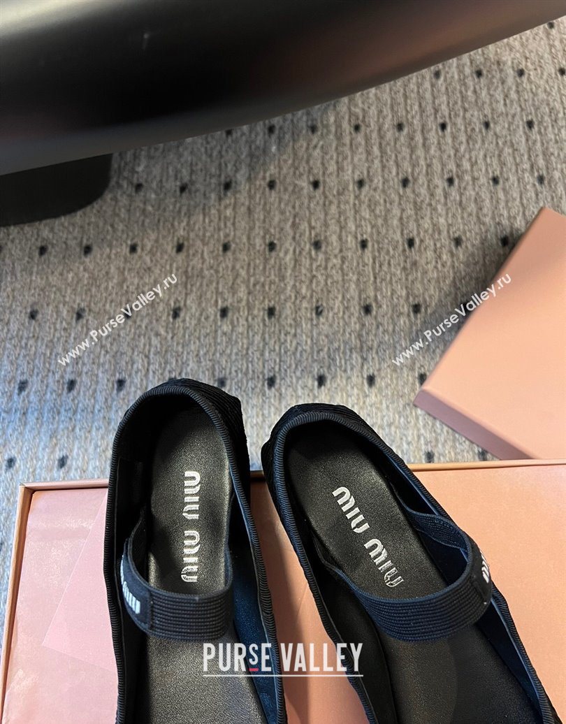 Miu Miu Corduroy Ballerinas Flat with Bow and Elastic Band Black 2025 5F794D (KL-251025034)