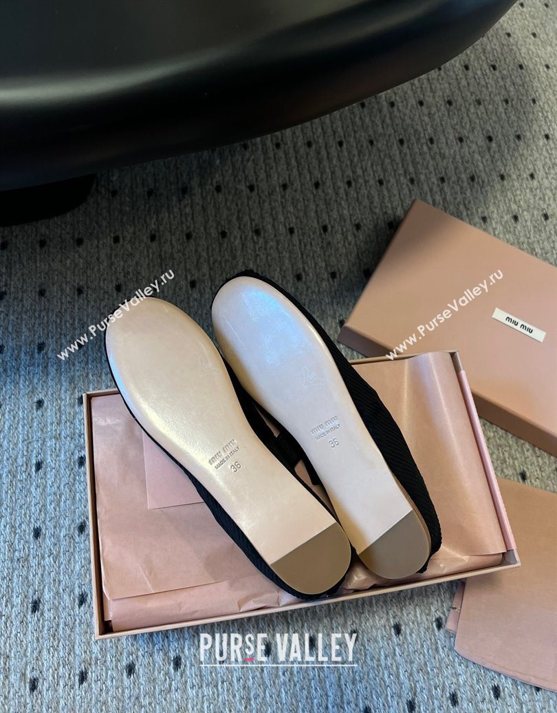 Miu Miu Corduroy Ballerinas Flat with Bow and Elastic Band Black 2025 5F794D (KL-251025034)