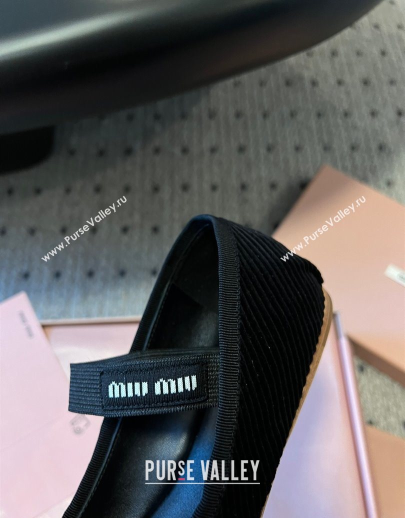 Miu Miu Corduroy Ballerinas Flat with Bow and Elastic Band Black 2025 5F794D (KL-251025034)