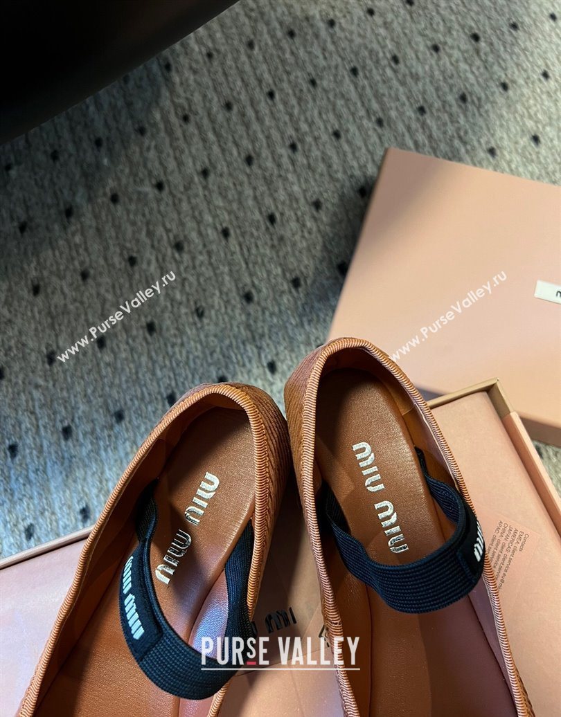 Miu Miu Corduroy Ballerinas Flat with Bow and Elastic Band Brown 2025 5F794D (KL-251025035)