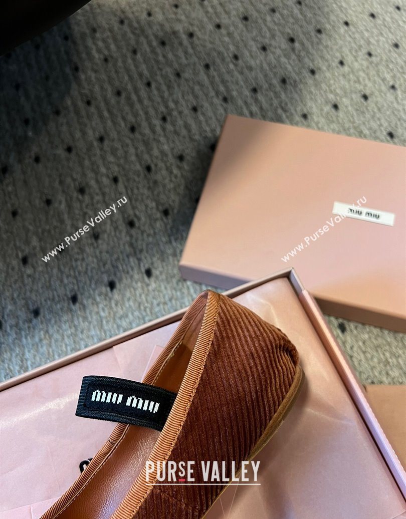 Miu Miu Corduroy Ballerinas Flat with Bow and Elastic Band Brown 2025 5F794D (KL-251025035)