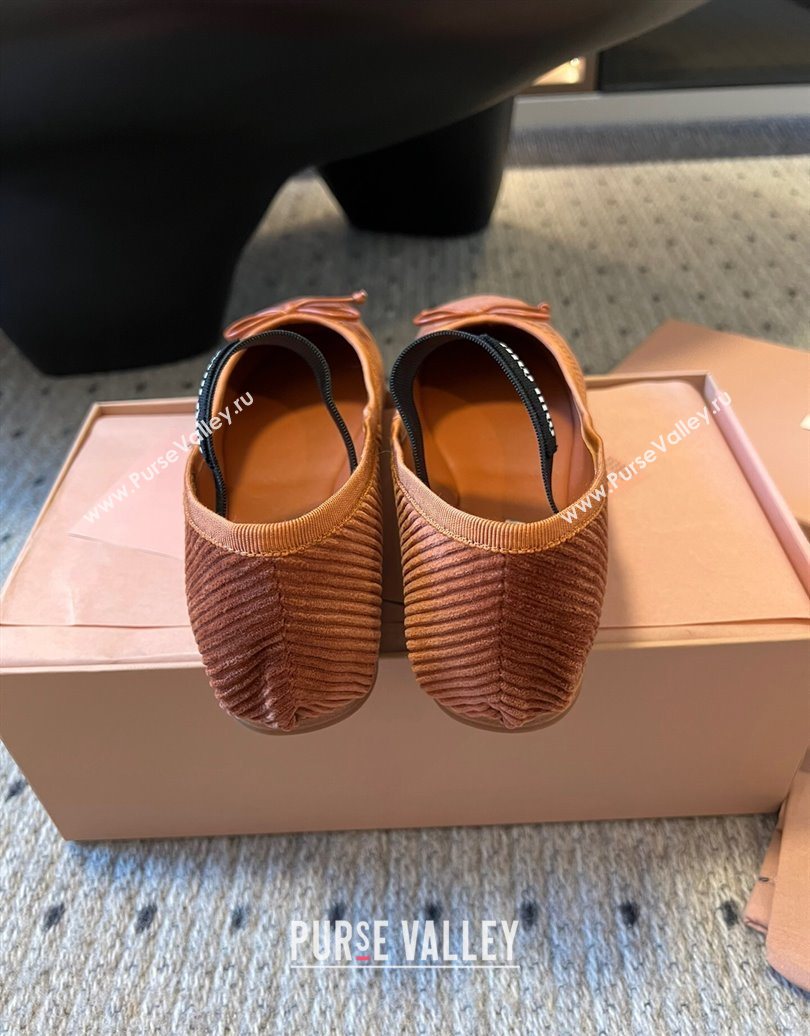 Miu Miu Corduroy Ballerinas Flat with Bow and Elastic Band Brown 2025 5F794D (KL-251025035)