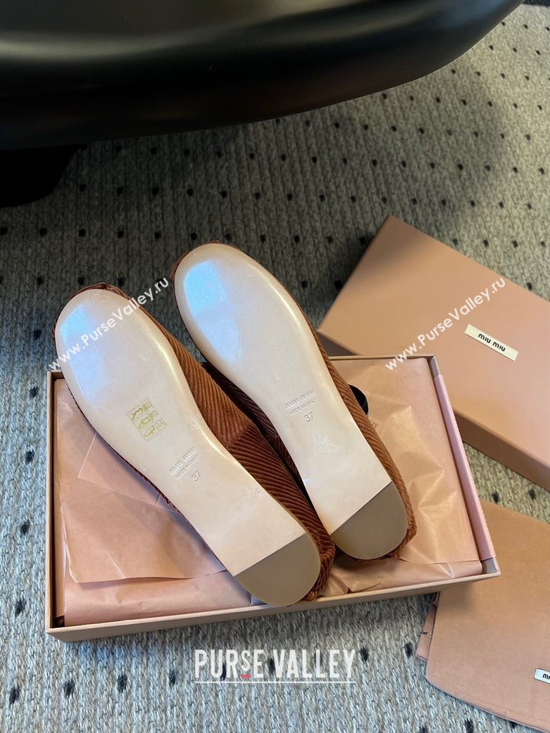Miu Miu Corduroy Ballerinas Flat with Bow and Elastic Band Brown 2025 5F794D (KL-251025035)