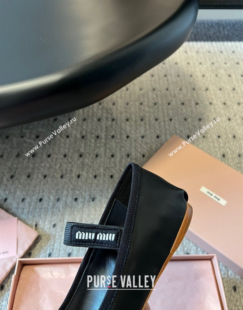 Miu Miu Leather Ballerinas Flat with Bow and Elastic Band Black 2025 5F794D (KL-251025038)