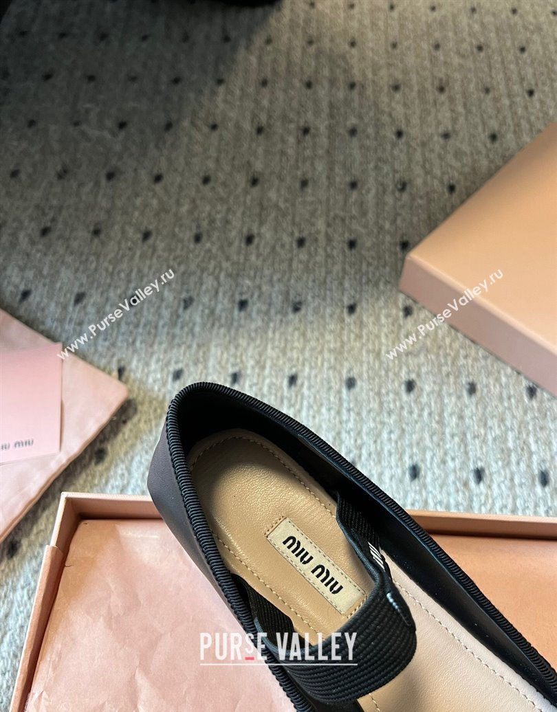 Miu Miu Leather Ballerinas Flat with Bow and Elastic Band Black 2025 5F794D (KL-251025038)