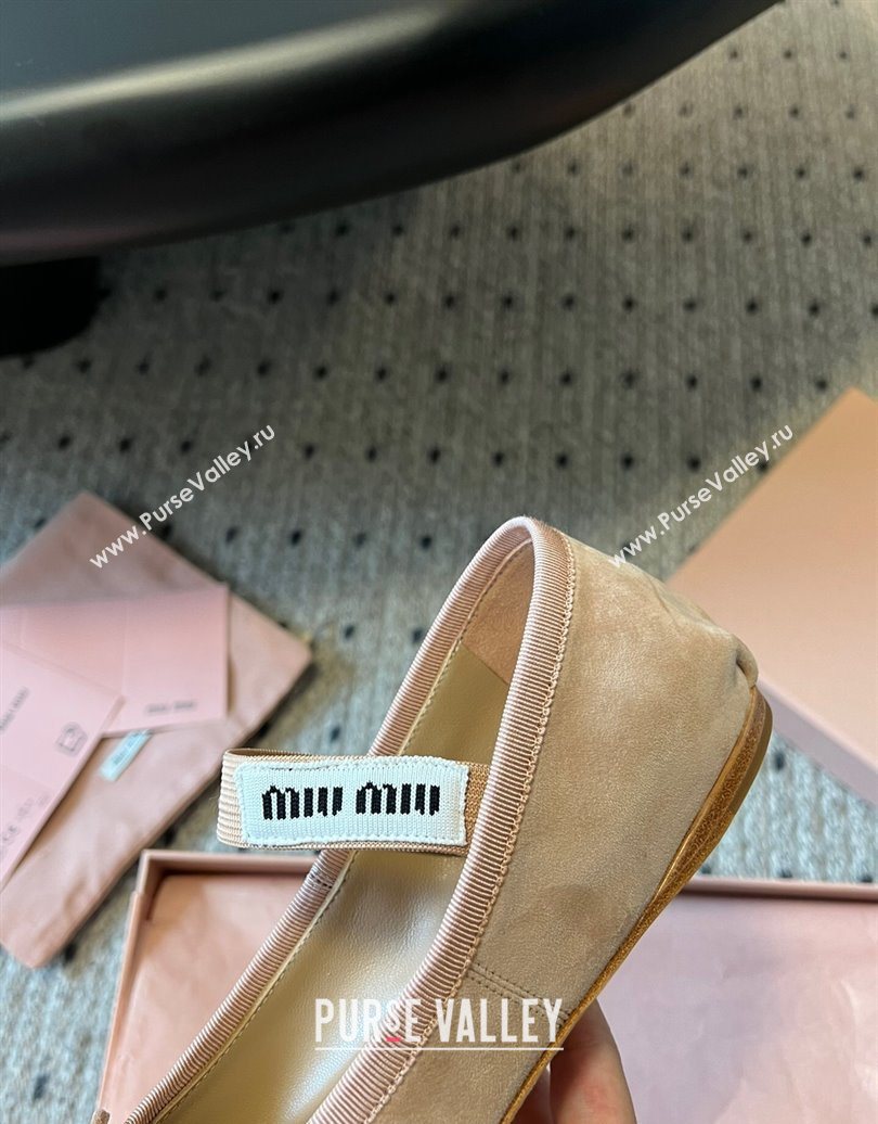 Miu Miu Suede Ballerinas Flat with Bow and Elastic Band Pink 2025 5F794D (KL-251025039)