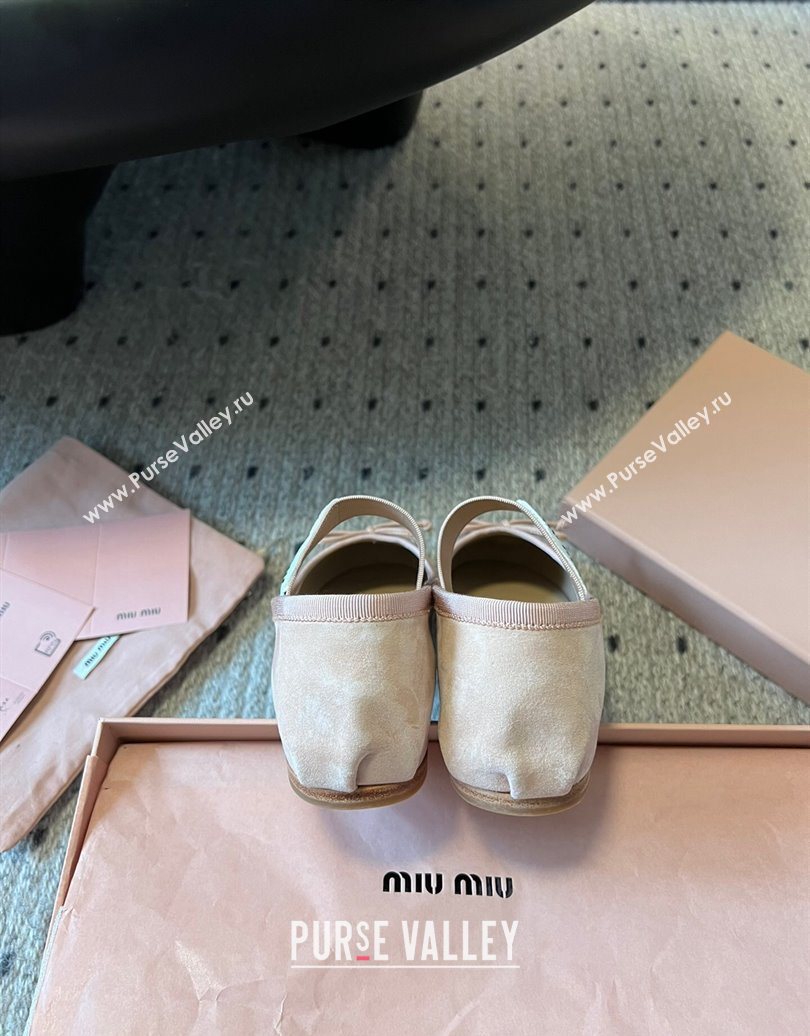 Miu Miu Suede Ballerinas Flat with Bow and Elastic Band Pink 2025 5F794D (KL-251025039)