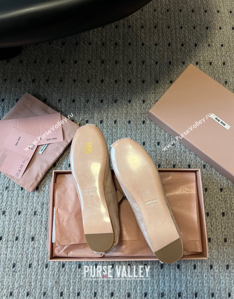 Miu Miu Suede Ballerinas Flat with Bow and Elastic Band Pink 2025 5F794D (KL-251025039)