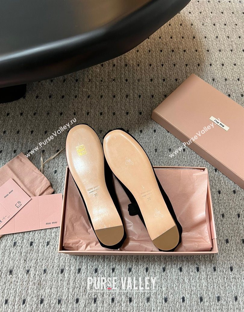 Miu Miu Suede Ballerinas Flat with Bow and Elastic Band Black 2025 5F794D (KL-251025040)