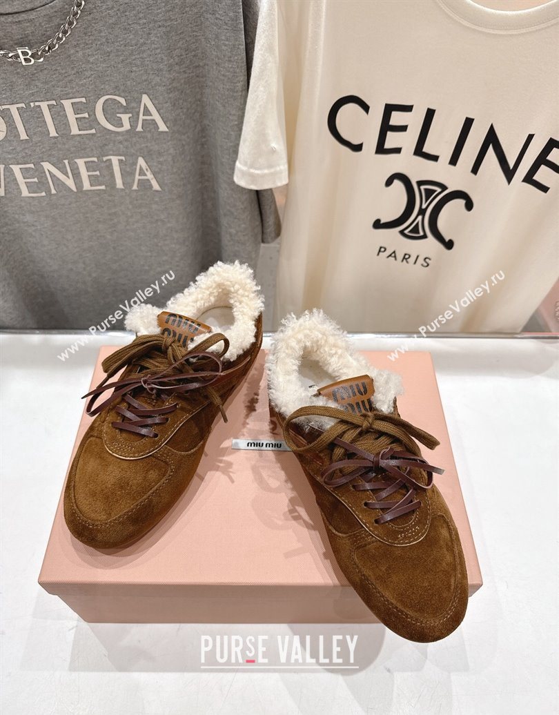 Miu Miu Gymnasium Sneakers in Suede and Wool Brown2 2025 1024 (MD-251024081)