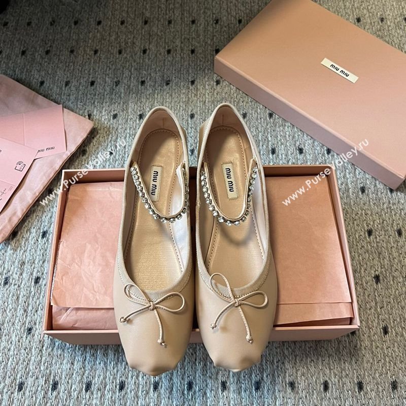 Miu Miu Leather Ballerinas Flat with Bow and Strass Band Beige 2025 5F794D (KL-251025044)