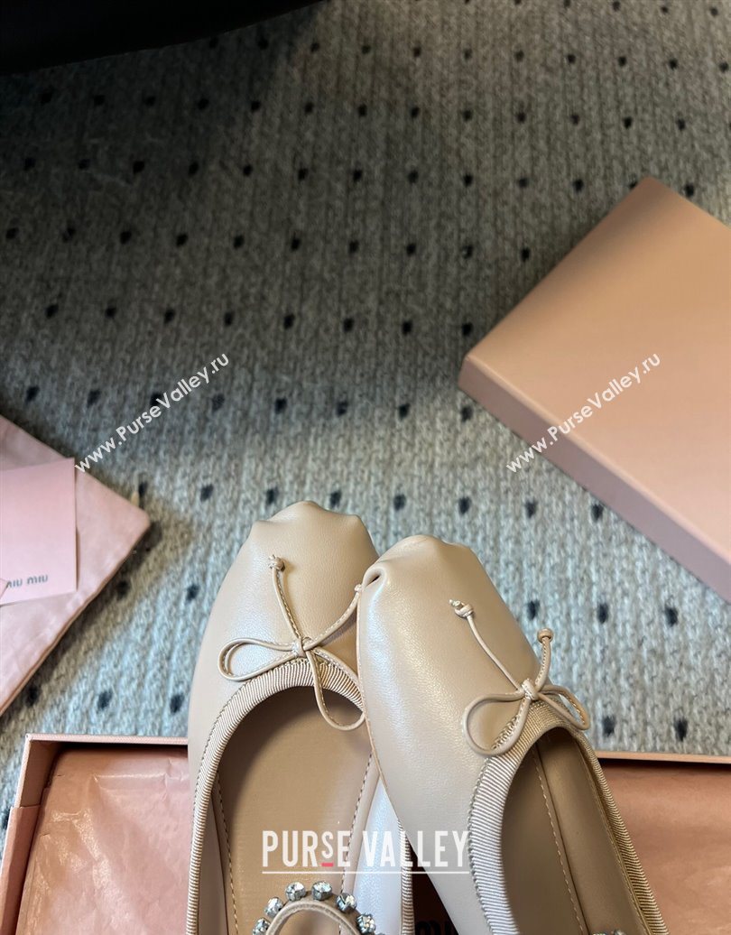 Miu Miu Leather Ballerinas Flat with Bow and Strass Band Beige 2025 5F794D (KL-251025044)