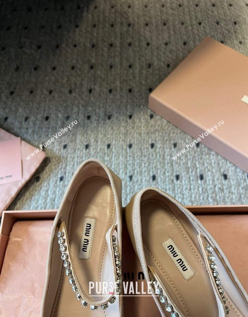 Miu Miu Leather Ballerinas Flat with Bow and Strass Band Beige 2025 5F794D (KL-251025044)