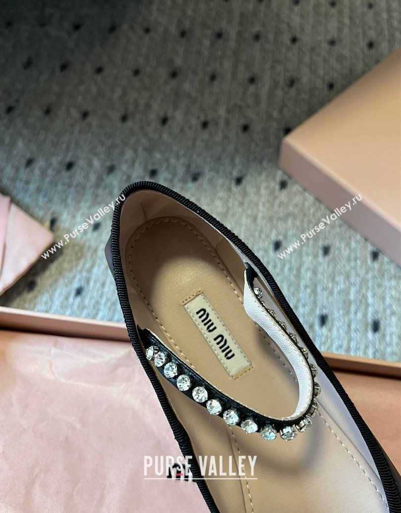 Miu Miu Leather Ballerinas Flat with Bow and Strass Band Black 2025 5F794D (KL-251025045)