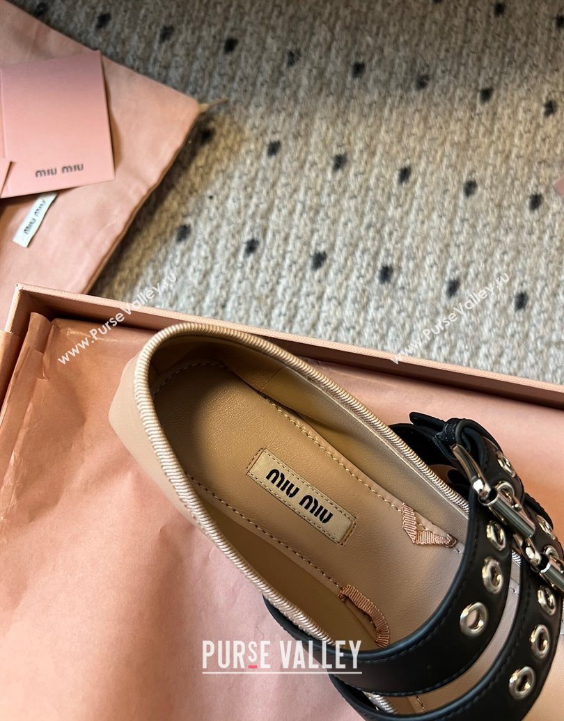 Miu Miu Nappa and Calf Leather Ballerinas Flat with Double Buckle and Laces Beige 2025 5F466A (KL-251025046)