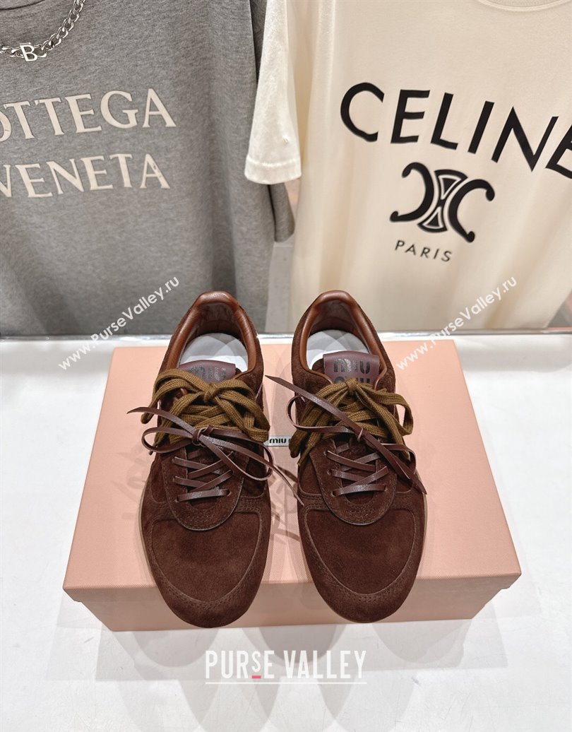 Miu Miu Gymnasium Sneakers in Suede Leather Dark Brown 2025 1024 (MD-251024086)