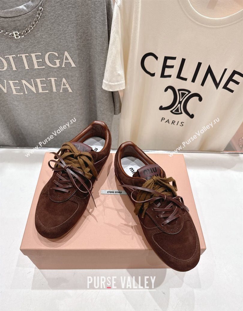 Miu Miu Gymnasium Sneakers in Suede Leather Dark Brown 2025 1024 (MD-251024086)