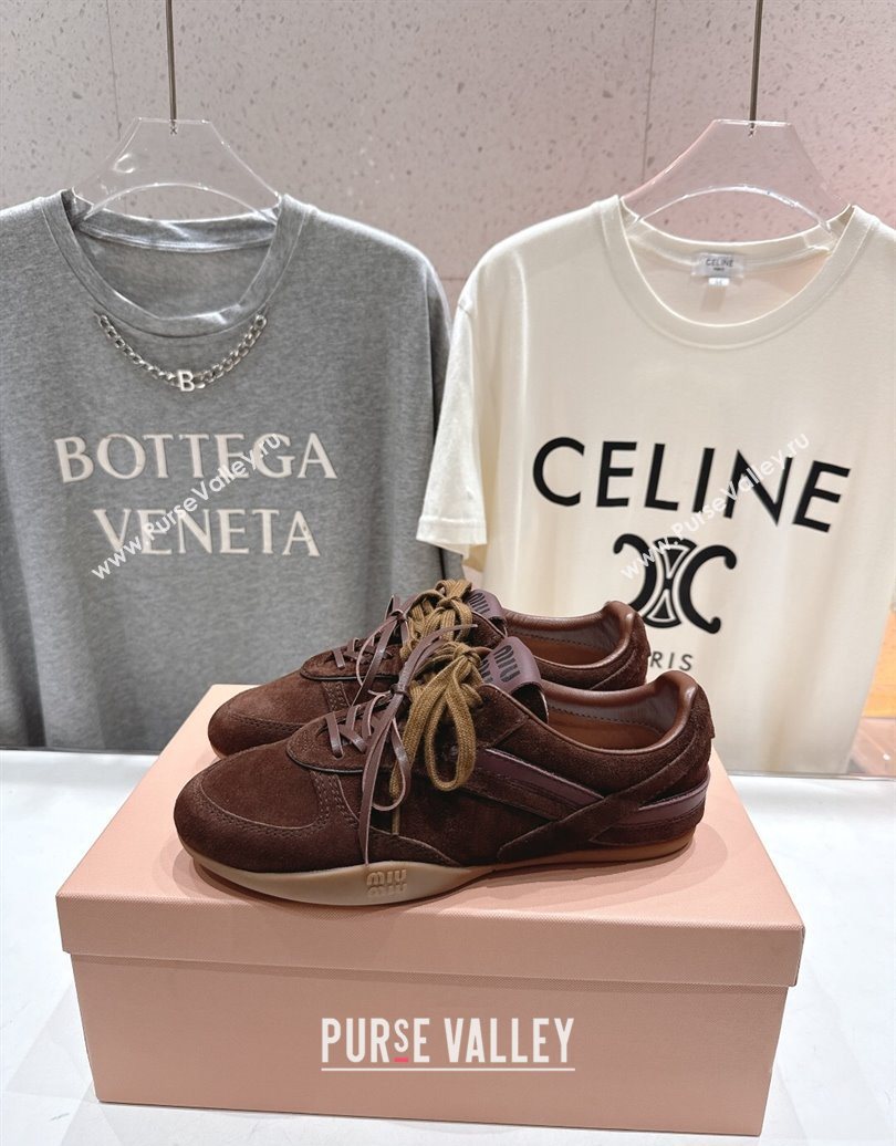 Miu Miu Gymnasium Sneakers in Suede Leather Dark Brown 2025 1024 (MD-251024086)