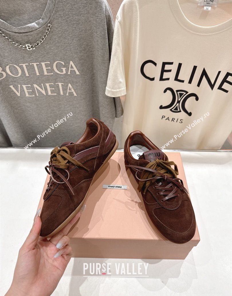 Miu Miu Gymnasium Sneakers in Suede Leather Dark Brown 2025 1024 (MD-251024086)
