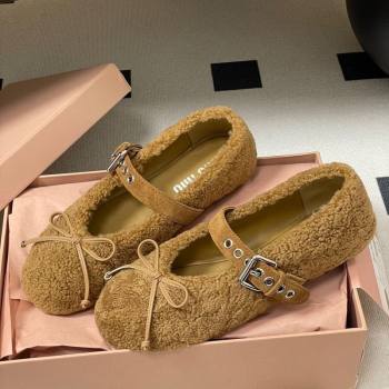 Miu Miu Shearling Ballerinas Flat with Buckle Strap Brown 2025 5F272E (MD-251025050)