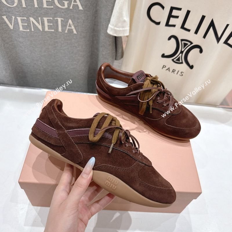 Miu Miu Gymnasium Sneakers in Suede Leather Dark Brown 2025 1024 (MD-251024086)