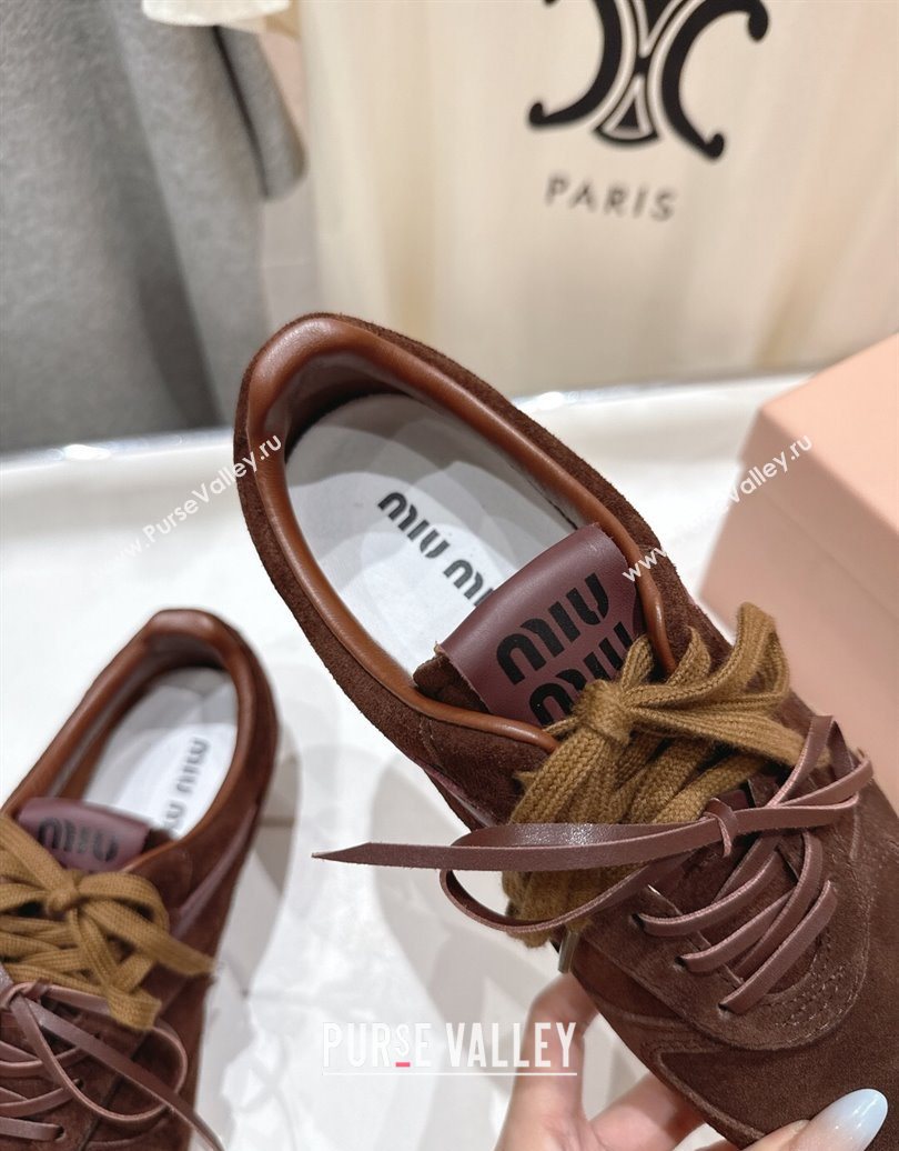 Miu Miu Gymnasium Sneakers in Suede Leather Dark Brown 2025 1024 (MD-251024086)