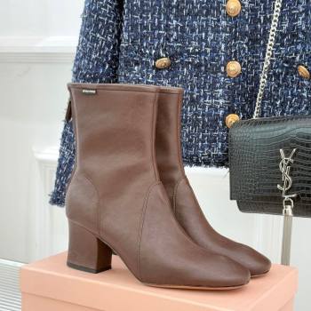 Miu Miu Nappa Leather Heel Ankle Boots 5cm with Logo Tag Dark Brown 2025 5T557E (MD-251024122)