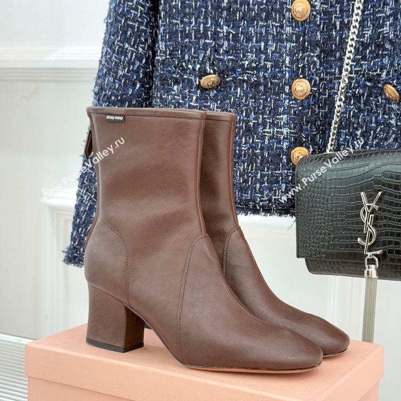 Miu Miu Nappa Leather Heel Ankle Boots 5cm with Logo Tag Dark Brown 2025 5T557E (MD-251024122)