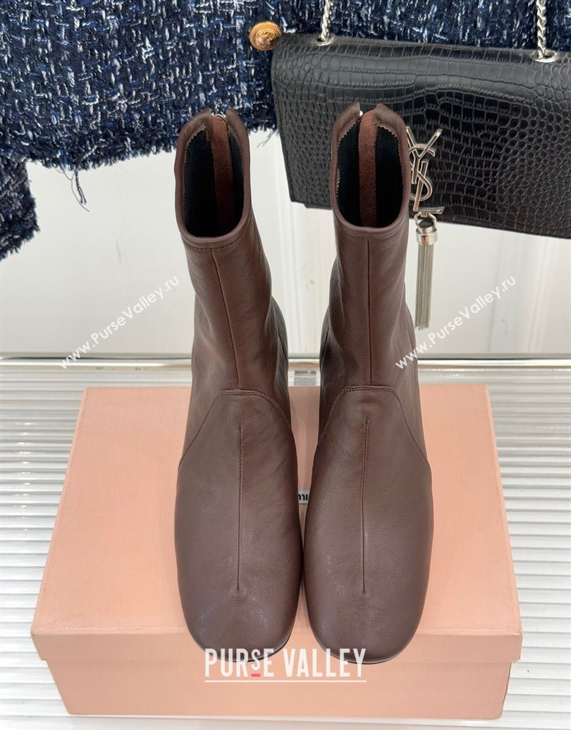 Miu Miu Nappa Leather Heel Ankle Boots 5cm with Logo Tag Dark Brown 2025 5T557E (MD-251024122)