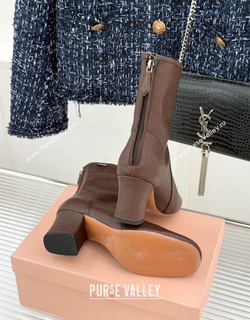 Miu Miu Nappa Leather Heel Ankle Boots 5cm with Logo Tag Dark Brown 2025 5T557E (MD-251024122)