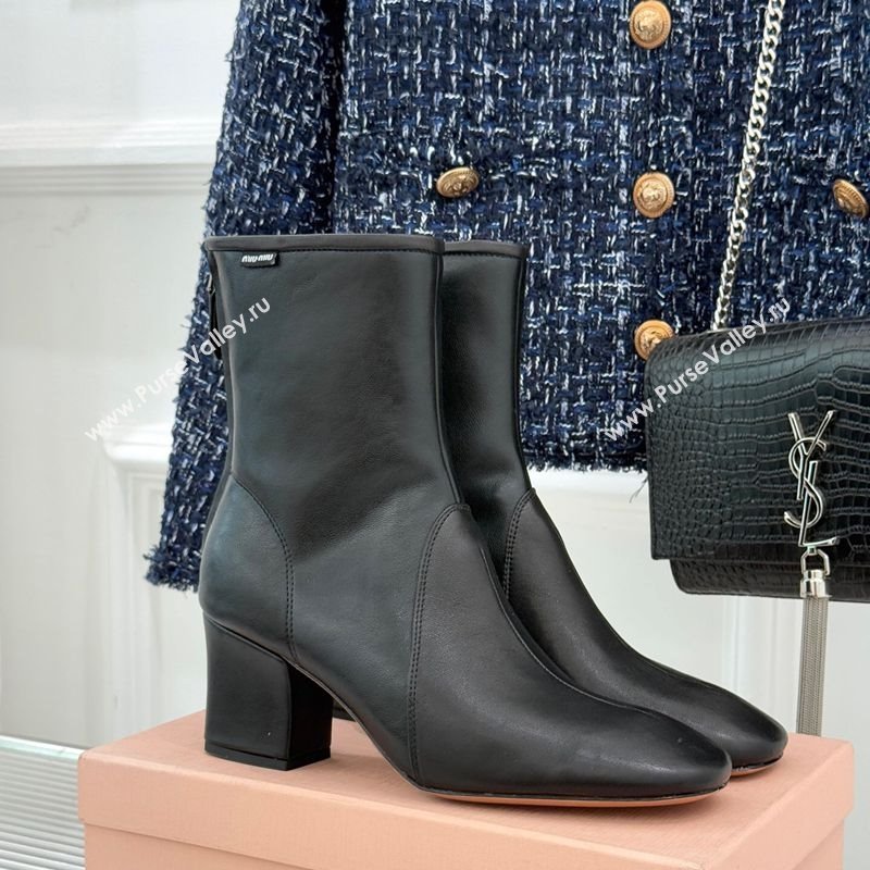 Miu Miu Nappa Leather Heel Ankle Boots 5cm with Logo Tag Black 2025 5T557E (MD-251024123)